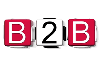 A set of red and white blocks with the word b2b.