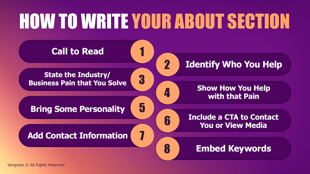 Infographic of 8 Steps to Write Your LinkedIn About Section