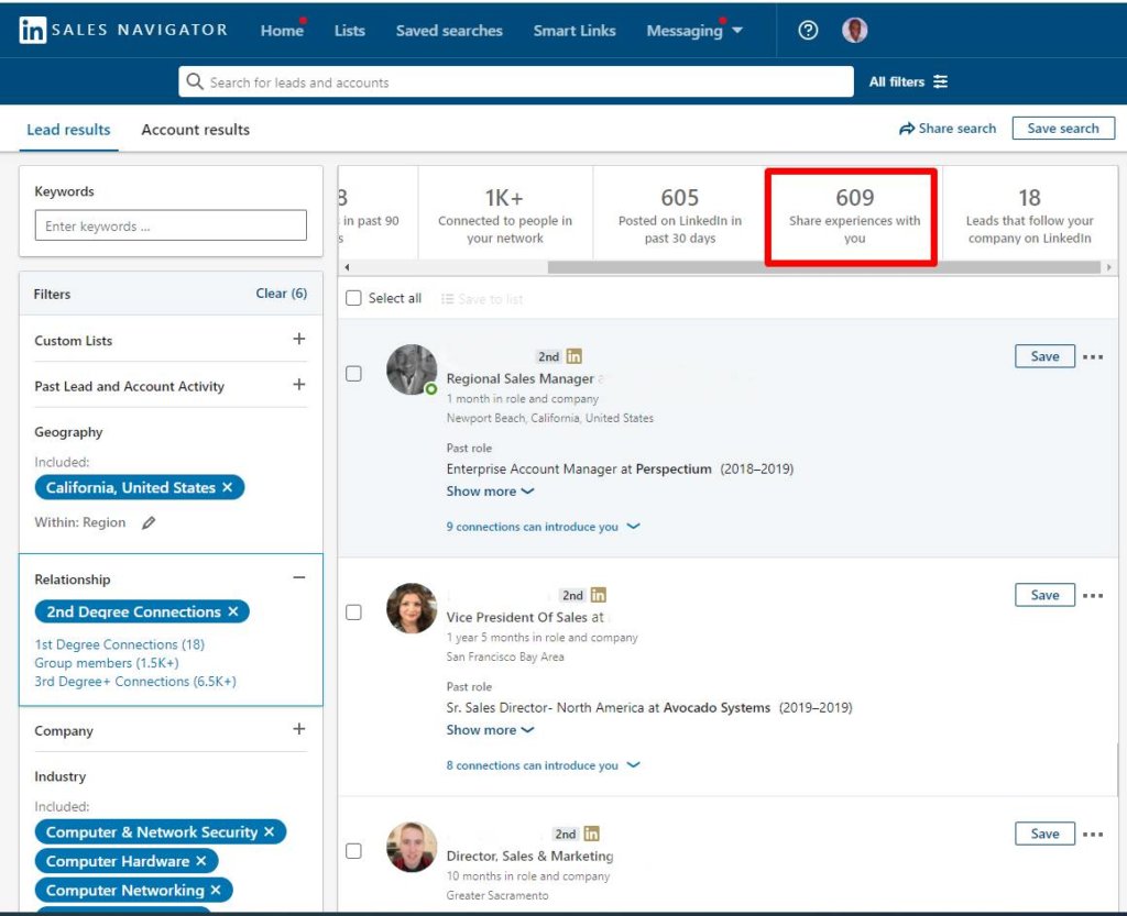 Shared Experiences - LinkedIn Sales Navigator