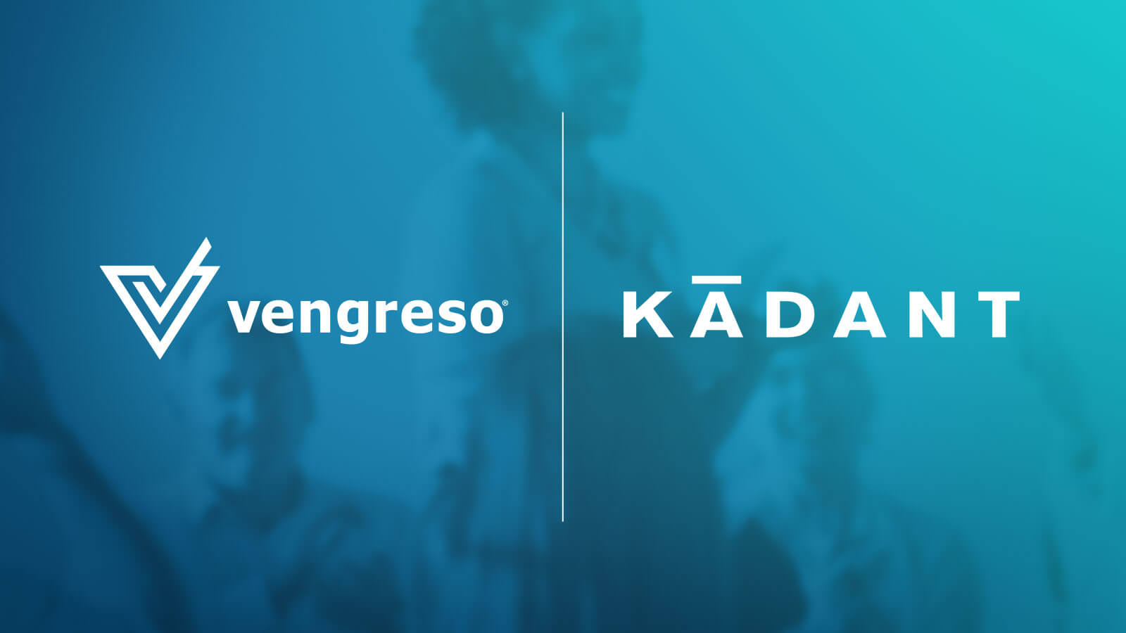 Vengreso and Kadant logos on a blue background showcasing LinkedIn profile makeovers and selling with LinkedIn training for teams.