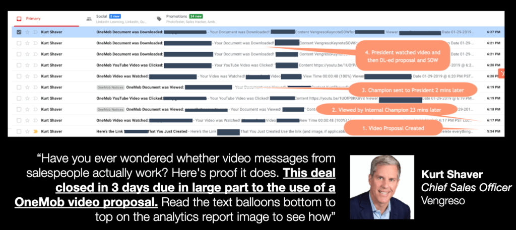 B2B Sales Video sales proposal sent via OneMob video
