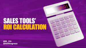the words sales tools' roi calculation with a calculator next to them with the word ROI on the display