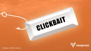 a spacebar with the word clickbait on it being hooked by a fishing line