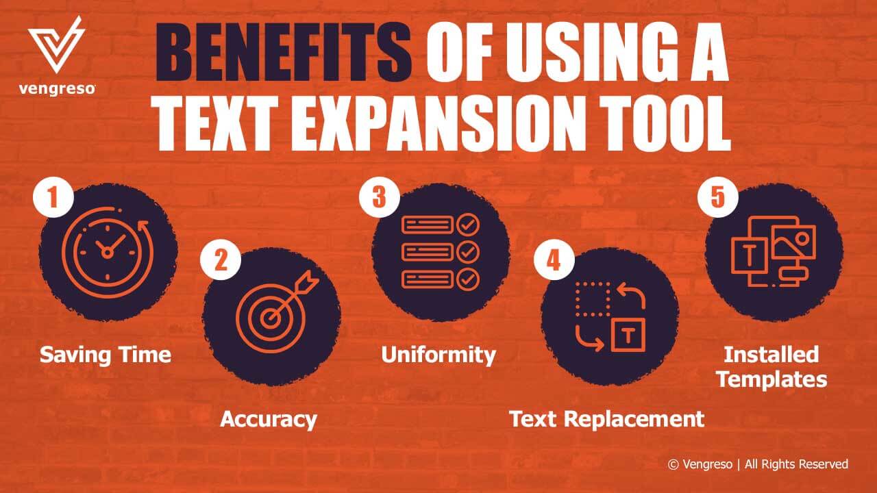 Infographic of 5 benefits of using a text expansion tool
