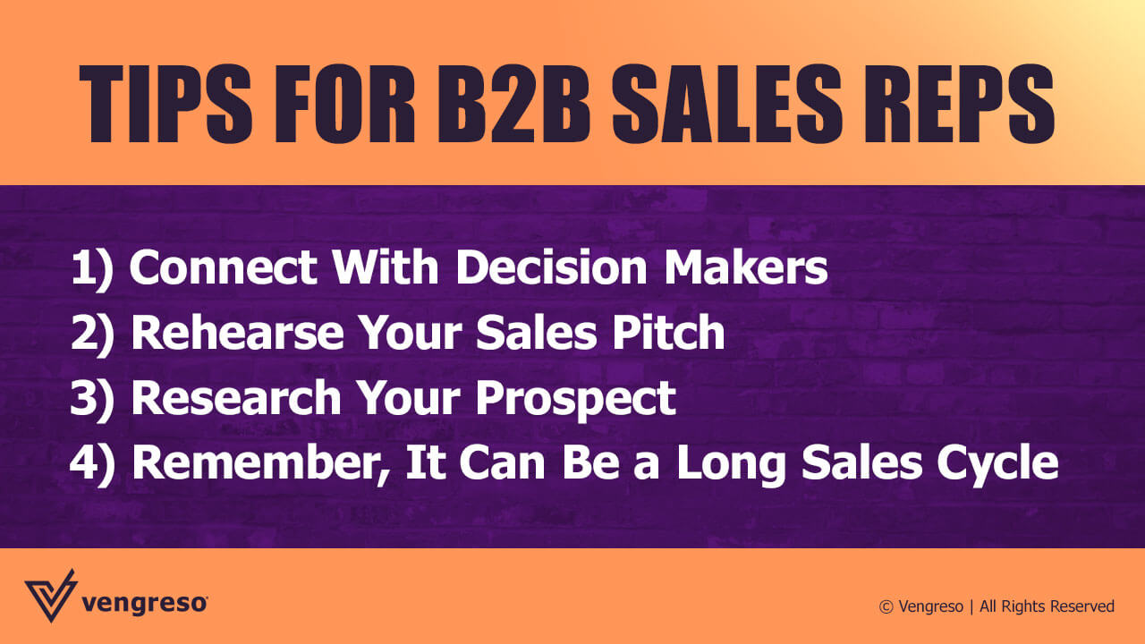 Text based graphic showing tips for B2B sales reps