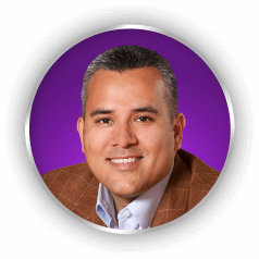 An image of Mario Martinez Jr smiling on a purple background.