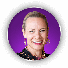An image of Viveka von Rosen smiling on a purple background.