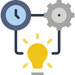 A clock with gears and a light bulb designed for sales enablement.