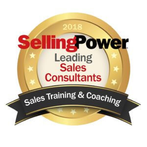 A badge featuring Mario Martinez Jr, a leading sales consultant, showcasing selling power and expertise in sales coaching.