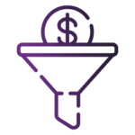 A dollar-filled purple funnel icon representing sales professionals.