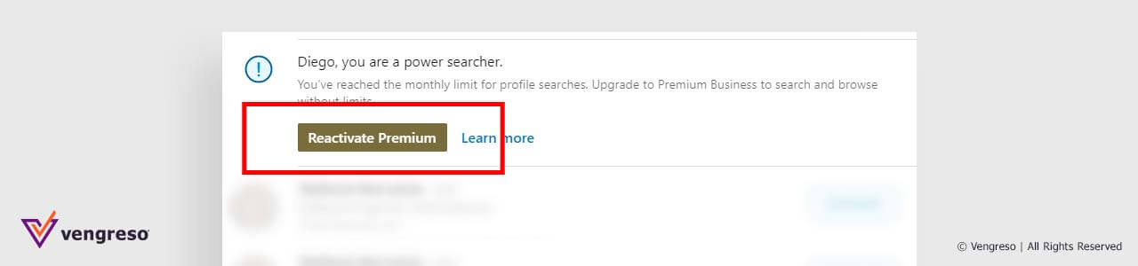 screenshot of linkedin premium upgrade button