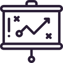Icon of board with arrow pointing up alluding to good metrics
