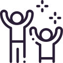 line drawing of two people cheering