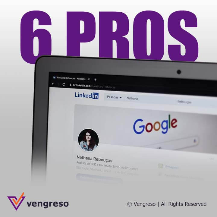 6 pros logo over the top right corner of a screen showing google