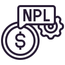 line drawing of a money sign and NPL and a gear