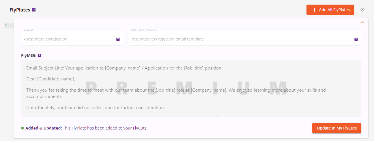 flymsg recruitment example screen rejection