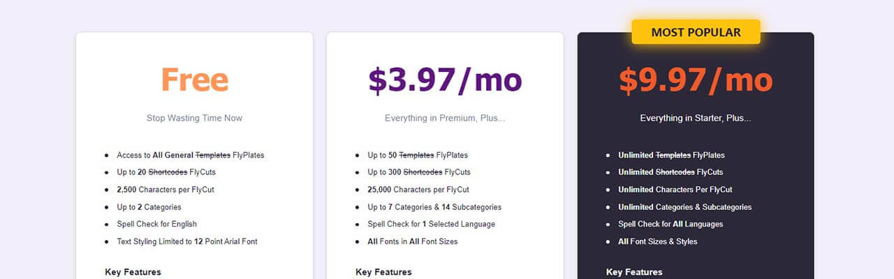 flymsg pricing page screenshot
