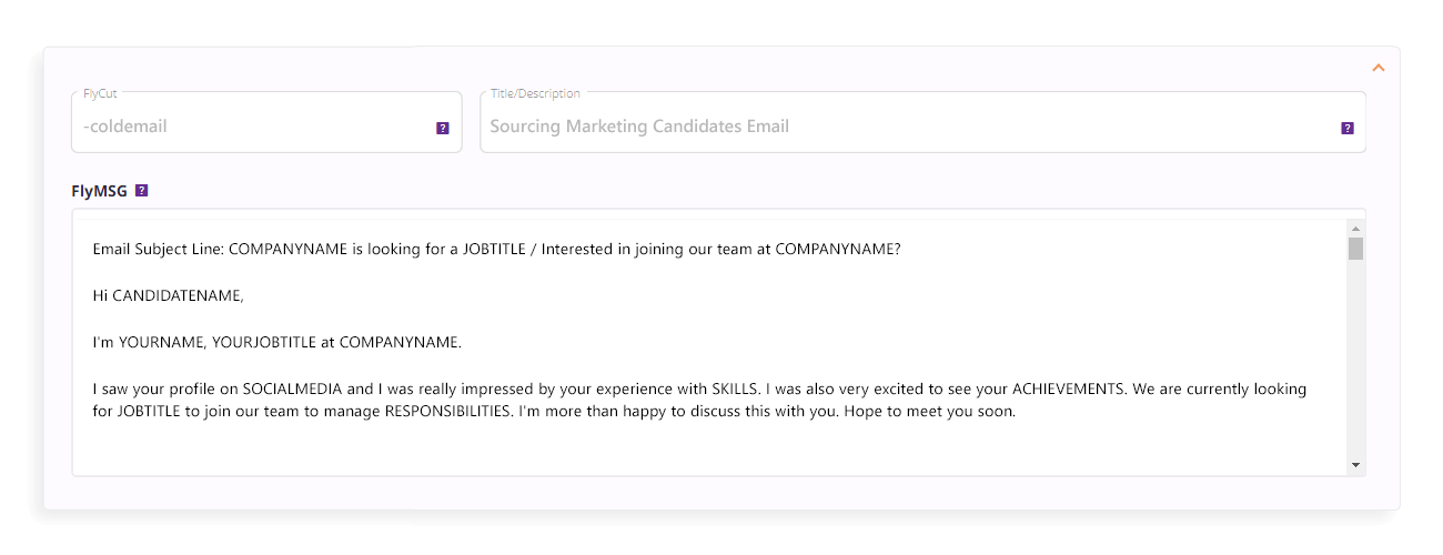 sourcing candidates message template flymsg