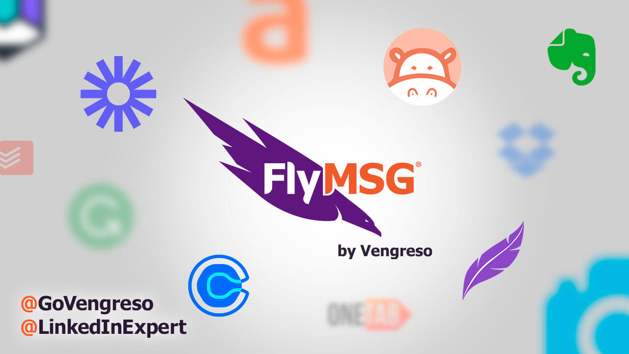flymsg logo surrounded by different logos for productivity apps