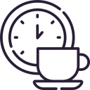 line drawing of a clock behind a cup 