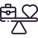 line drawing of a scale with a briefcase on ones side and a heart on the other