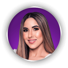 A picture of Nabila Costa with long hair on a purple background.