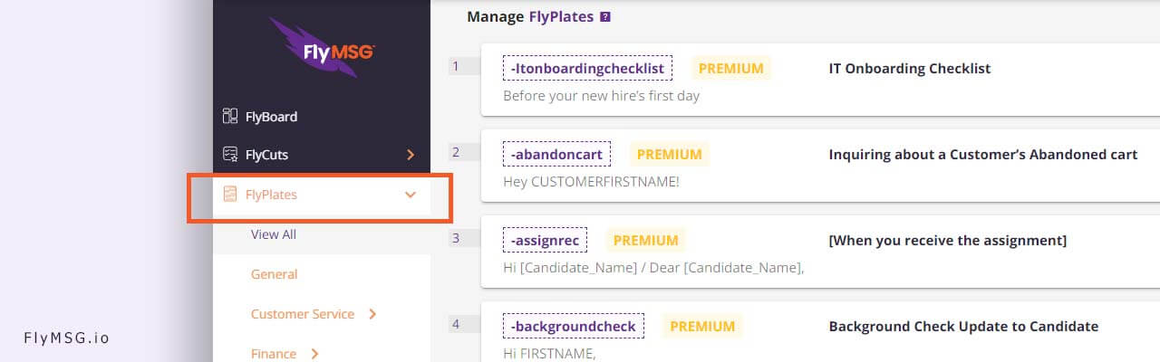 flymsg flyplates example for Sales Productivity