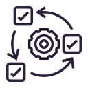 line drawing of a gear moving checkmarks around in a sales process