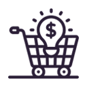 line drawing of a shopping cart with a lightbulb with a dollar sign on it 