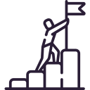line drawing of a man setting a flag at the tallest of four blocks
