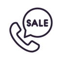 line drawing of a phone with a speech bubble that reads sale
