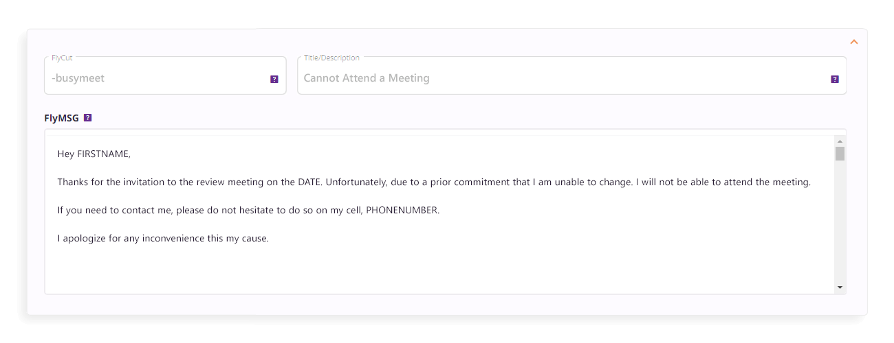 FlyMSG FlyPlate template Cannot Attend a Meeting for All Professionals