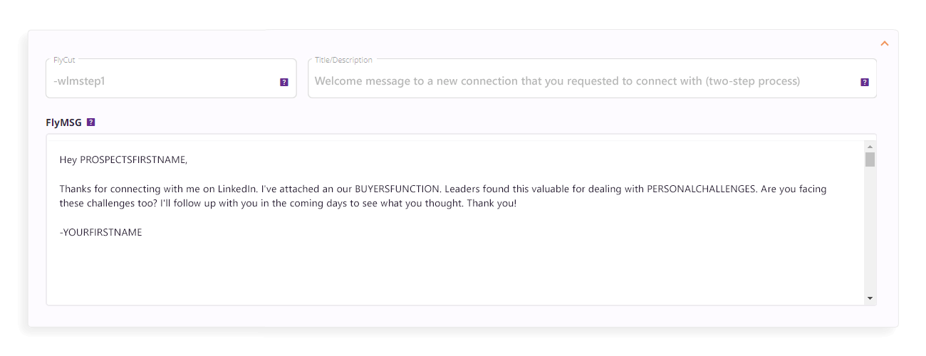 Welcome message to a new connection that you requested to connect with