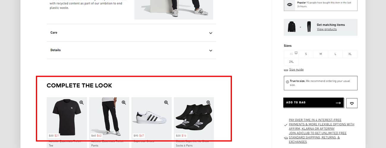 cross selling example online store screenshot