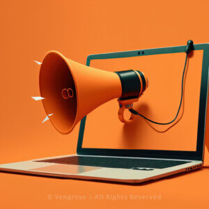 a megaphone coming out of a laptop with linkedin inmails