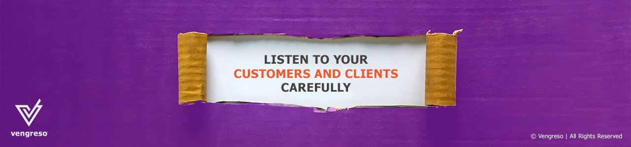 rip on purple paper that reads listen to your customers and clients carefully for Sales Effectiveness