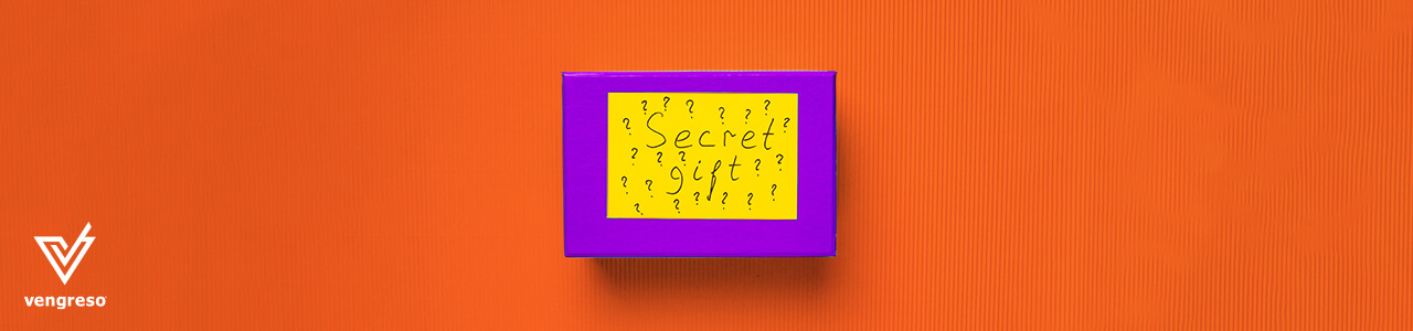 a secret corporate gift on an orange background