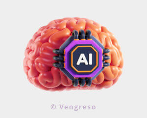 A brain with AI writing assistant apps on it.