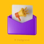 3d drawing of a purple envelope with a letter containing a megaphone coming out of it