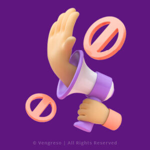 3d drawing of a hand with a no gesture coming out of a megaphone