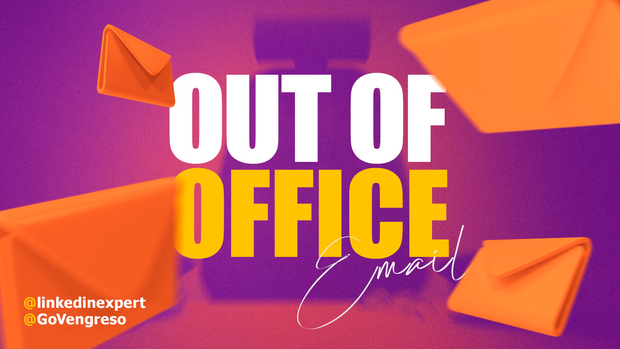 out of office email words and envelopes flying in perspective