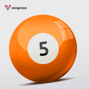 an orange pool ball with the number 5 