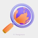 a magnifying glass looking at a globe