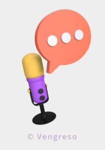 3d drawing of a microphone with a chat bubble