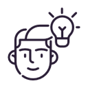line drawing of a man smiling with a lightbulb on his head