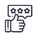 line drawing of a hand giving a thumbs up and a text box with three stars