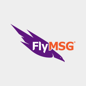 Automate data entry of a fly msg logo on a white background.