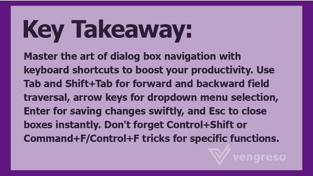 Master the art of dialog box navigation with keyboard shortcuts for increased productivity.