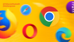 Supercharge your browsing with chrome and firefox logos on a yellow background.