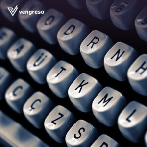 A close up image of an old typewriter used to automate data entry.
